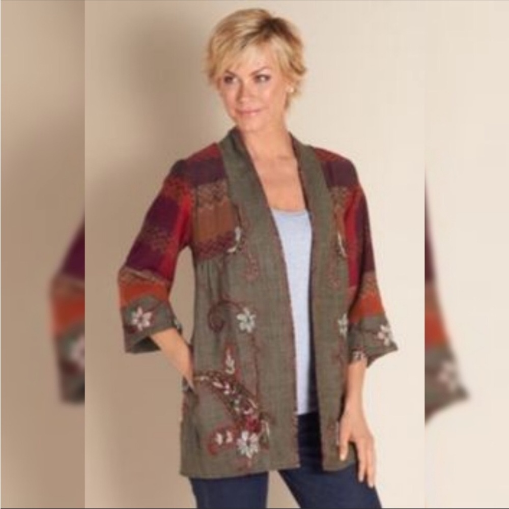Soft Surroundings Izmir Wool Patchwork Floral embroidered Cardigan Jacke… - Picture 11 of 12